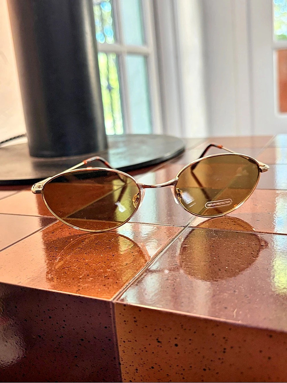 Gold-Tone Oval Sunglasses with Tortoiseshell Tips